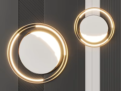 Illuminated Round Gold Wall Decor With Dark And White Striped Background 3d model