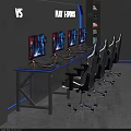 Modern Gaming Desk with Multiple Monitors Gaming Chairs and LED Lights