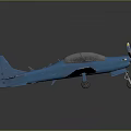 Blue Single Propeller Passenger Plane With Cockpit And White Striped Wings Against Dark Background