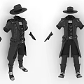 Stylish Black Roleplay Outfit With Long Coat Hat Vest Gloves And Boots