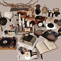 Various Stylish Decorative Ornament Set With Vases Jars Clocks Books And Records