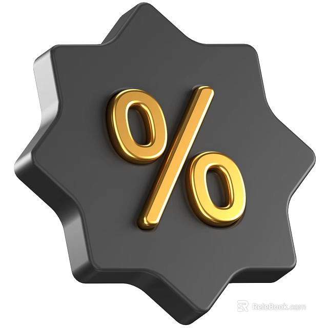 Decorative Ornament Set Featuring Gold Percentage Symbol On Black Octagonal Base 3d model 