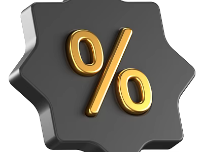Decorative Ornament Set Featuring Gold Percentage Symbol On Black Octagonal Base 3d model