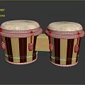 Classic Wooden Striped Bongo Drums With White Drumheads Silver Rims And Metal Tuning Lugs