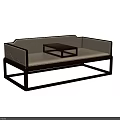 Modern Chinese Style Daybed With Wooden Frame Beige Cushion And Small Coffee Table