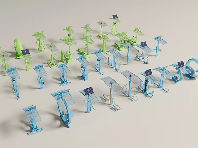 Sports Equipment With Various Fitness And Outdoor Gear In Green And Blue Color Options 3d model