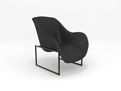 Black Leather Accent Chair With Curved Backrest And Modern Metal Frame Design 3d model