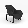 Black Leather Accent Chair With Curved Backrest And Modern Metal Frame Design