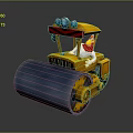 Yellow Road Roller Driven By Rooster With Blue Lights And Large Roller Drum 3d model