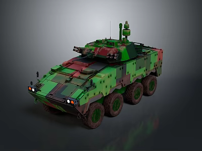 Advanced Modern Armored Wheeled Military Tank With Camouflage And Weapon System 3d model