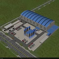 Industrial Factory With Blue Roof Green Surroundings Spacious Parking Trucks And Silos