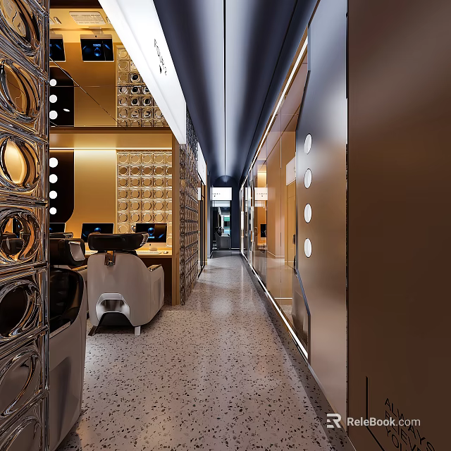 Modern Hair Salon Interior With Styling Chairs And Mirrors 3d model 