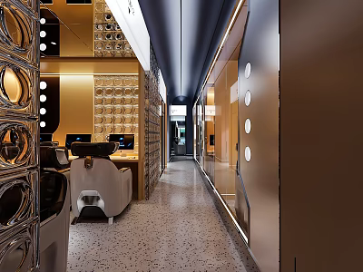 Modern Hair Salon Interior With Styling Chairs And Mirrors 3d model