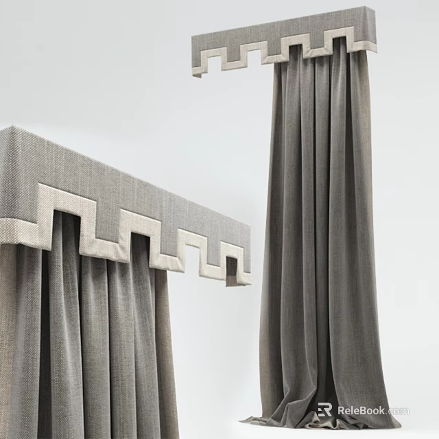 Gray Curtains With Geometric Pattern Valance And Modern Minimalist Design 3d model
