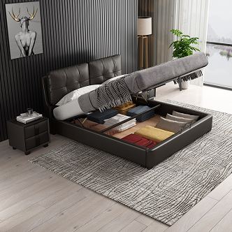 Modern Background Double Bed High Box Bed 3d model