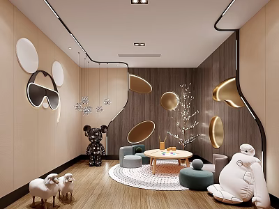 Modern Playroom With Cartoon Decor Cozy Furniture And Unique Lighting 3d model