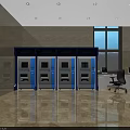 Public Facilities Multiple Self Service Terminals in Modern Bank Lobby Area