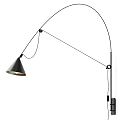 Modern Black Wall Lamp with Curved Metal Arm and Cone Shade Design