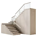 Modern Staircase Design With Wooden Steps Glass Railing And Metal Structure Interior