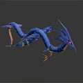 Blue Dragon 3D Model Featuring Long Slender Body Spiked Head Red Eyes Orange Tail Tip