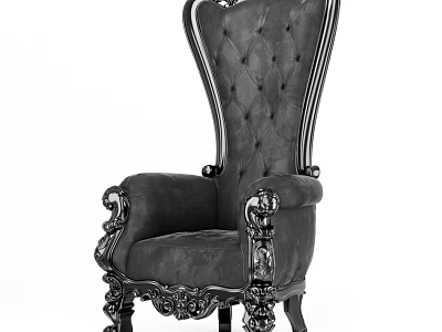 Classic Style Single Sofa With High Backrest And Ornate Carved Details 3d model