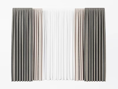 Elegant Velvet Curtains In Gray Beige And White With Layered Design And Soft Texture 3d model