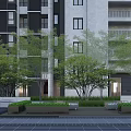 Garden Landscape Design with Green Red Trees Pathway and Number 5 Signs by Building