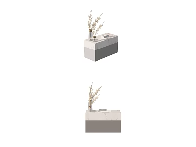 Modern Minimalist Wash Basin With Marble Countertop Faucet And Decorative Plant 3d model