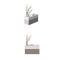 Modern Minimalist Wash Basin With Marble Countertop Faucet And Decorative Plant