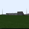 Modern Industrial Factory Building With Steel Structure Cooling Towers Green Lawn And Parking Space