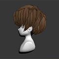 Realistic 3D Head Sculpture With Short Brown Layered Hair And Smooth White Surface