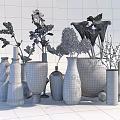 Transparent Glass Vases with White Purple Flowers and Green Leaves Decorative