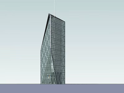 Tall Modern Office Building With Geometric Glass Facade And Sloped Structure 3d model