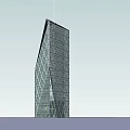 Tall Modern Office Building With Geometric Glass Facade And Sloped Structure
