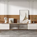 Modern White TV Stand With Brown White Wall And Decorative Painting In Living Room