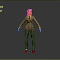 3D Female Character In Brown Suit With White Hair Red Tie White Gloves Red Shoes