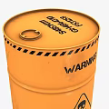 Industrial Radioactive Waste Storage Drum With Orange Color Skull Symbol And Warning Sign
