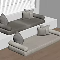 Modern Gray Sofa Seating With Cushions By Window In Minimal Interior 3d model