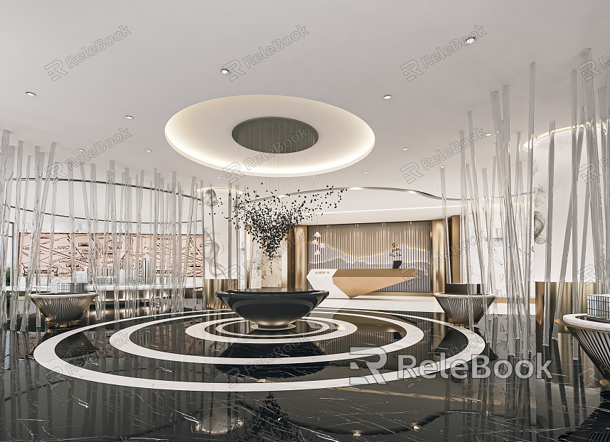 Modern Hall Sales Department Hall Reception Hall Lobby Front Desk Sand Plate Area Sales Department Chandelier Negotiation Area model