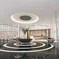 Elegant Modern Front Desk Reception With Circular Floor Design Ceiling Light And Sofa Seating