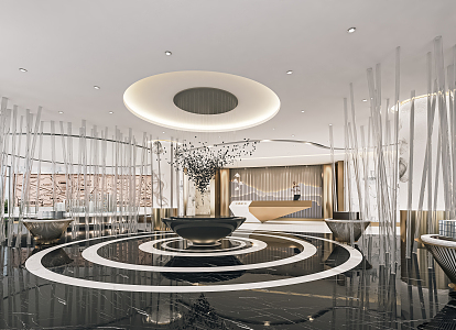 Modern Hall Sales Department Hall Reception Hall Lobby Front Desk Sand Plate Area Sales Department Chandelier Negotiation Area 3d model