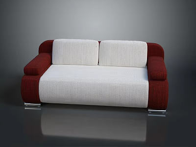 Modern White And Red Multi Seater Sofa With Fabric Upholstery And Metal Legs 3d model