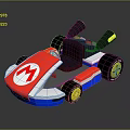 Electric Toy Go Kart with Red White Blue Body M Logo Black Seat Yellow Wheels