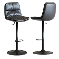 Black Leather Bar Stools With Backrest And Swivel Base For Modern Kitchen 3d model