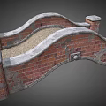 Vintage Red Brick Arch Bridge With Weathered Pillars And Arch Structure 3d model