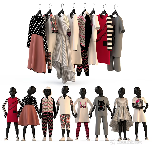 Various Stylish Clothes with Colorful Patterns and Designs Worn by Models 3d model 