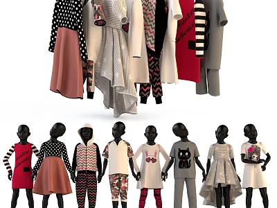 Various Stylish Clothes with Colorful Patterns and Designs Worn by Models 3d model