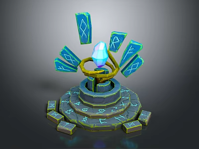 Enchanted Mystic Altar Structure With Glowing Crystal Floating Rune Tablets And Layered Stone Pedestal 3d model