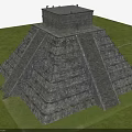 Ancient Stone Pyramid Structure With Tiered Steps And Top Chamber In Grass Field 3d model