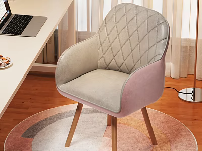 Light Gray And Pink Diamond Tufted Accent Chair With Wooden Legs On Round Rug 3d model